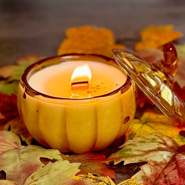Limited Edition Glass Pumpkin Candles - Leaves (Type)
