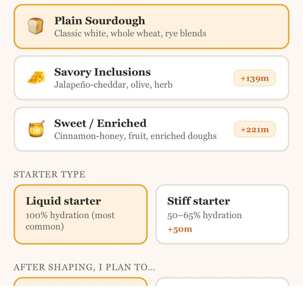 DoughPace sourdough companion app showing the bulk fermentation dashboard with dough pace gauge, temperature log, and stretch-and-fold reminders