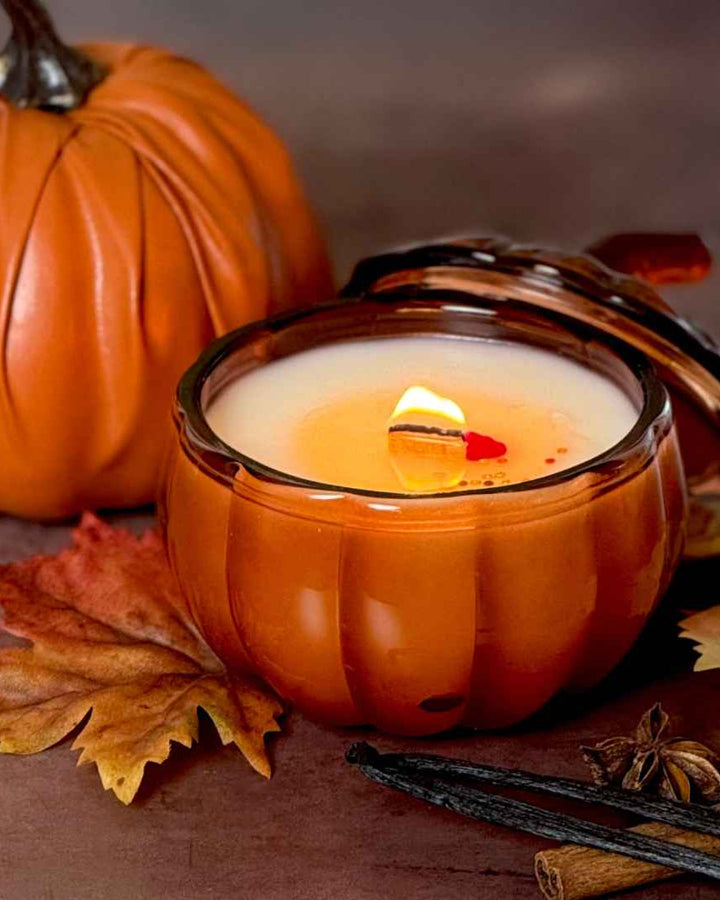 Limited Edition Glass Pumpkin Candle - Pumpkin & Bourbon Glazed Donut 