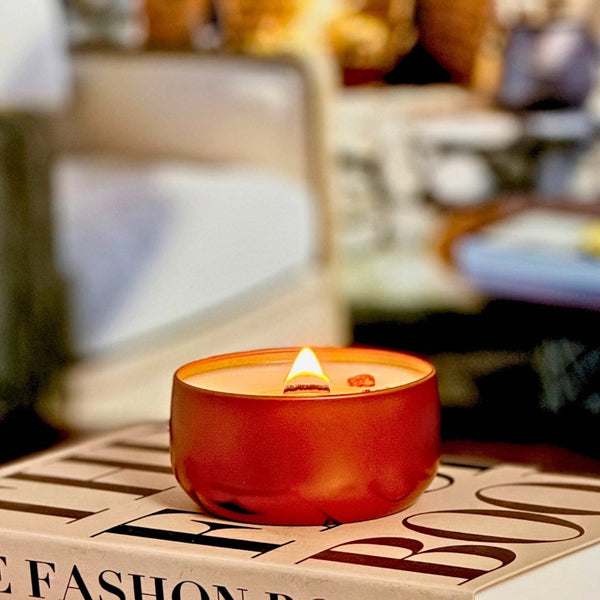 Fireside Embers Candle in red bubble tin