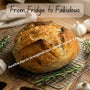 Loaf of bread on a cooling rack with text overlay on a wooden surface cover of PDF with tips to strengthen your sourdough starter