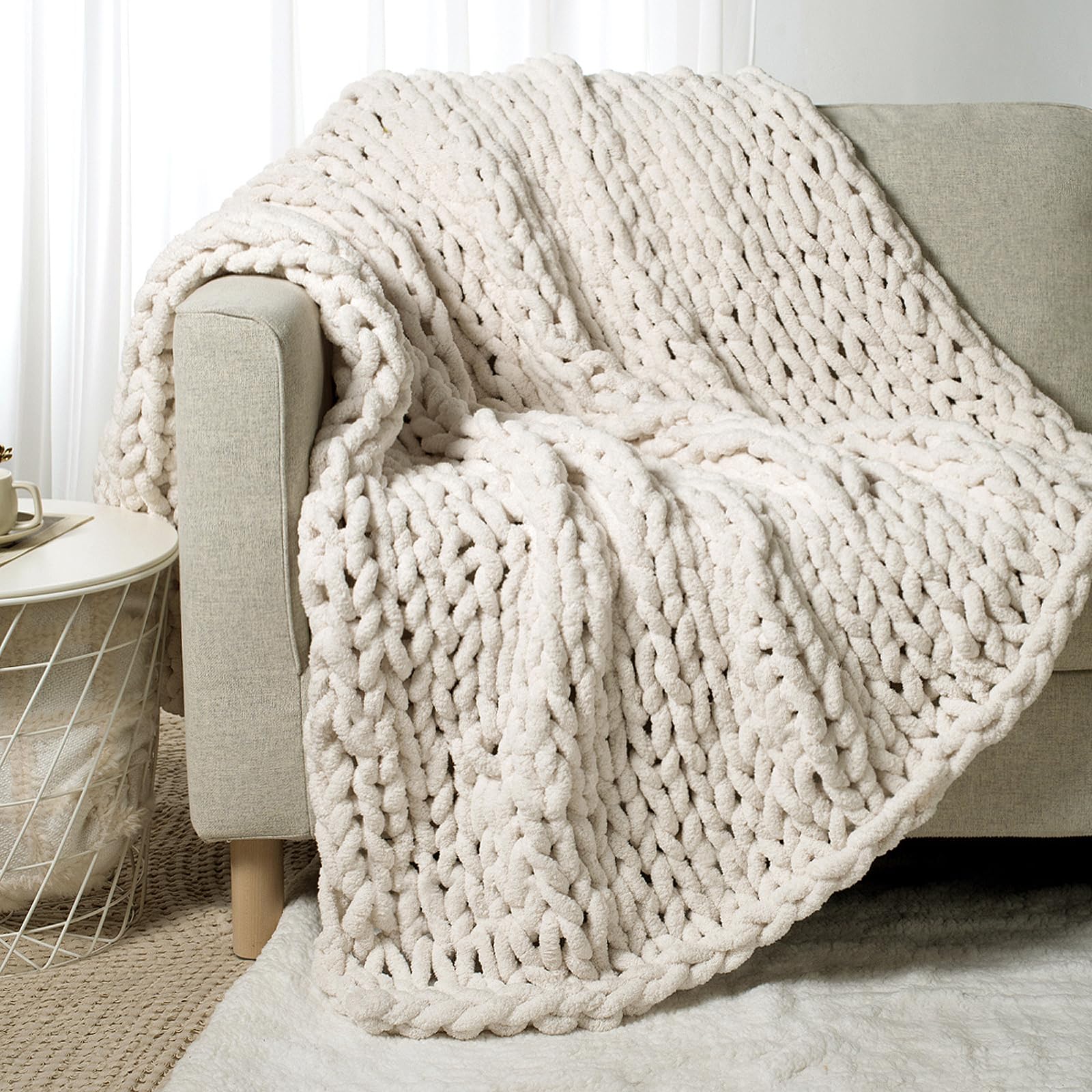 Chunky Chenille Cable Woven Throw Blanket - Island Thyme Soap Company