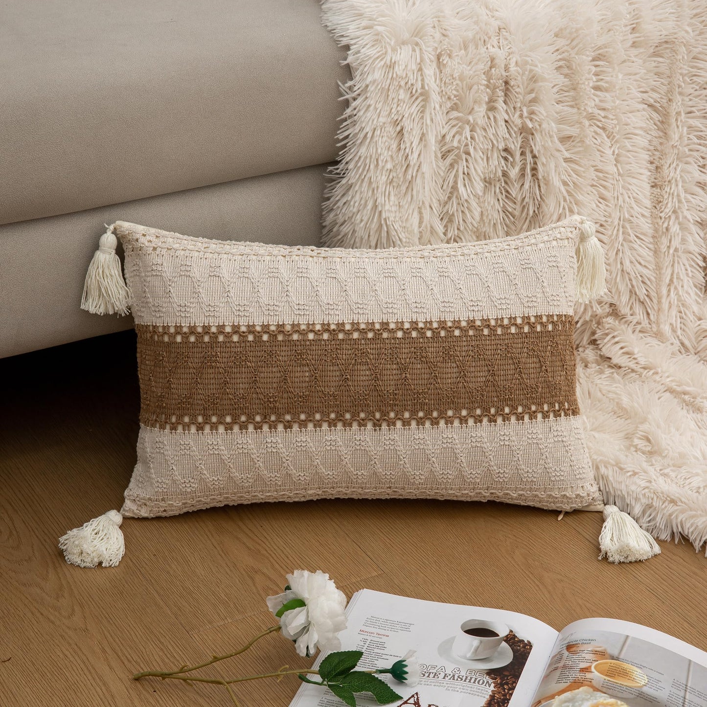 Cotton & Burlap Textured Woven Lumbar Pillow Cover - Island Thyme Soap Company