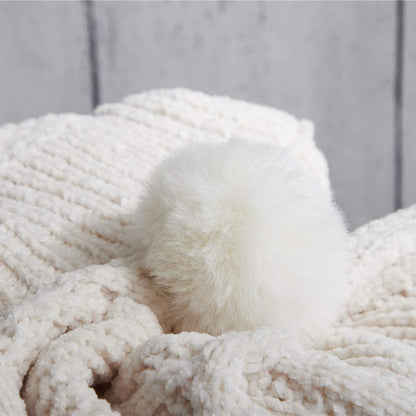 Cozy Cable Knitted Throw Blanket with Pom Pom Fringe - Island Thyme Soap Company