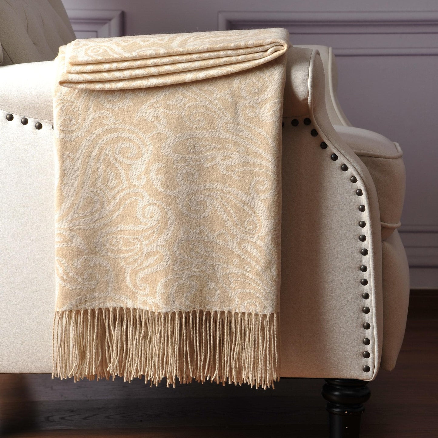 CUDDLE DREAMS Luxuriously Soft Cashmere Throw - Paisley Beige - Island Thyme Soap Company