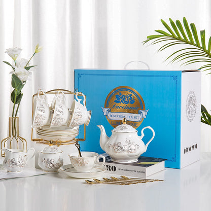 Daveinmic 22 - Piece Porcelain Tea Set - White and Gold - Island Thyme Soap Company