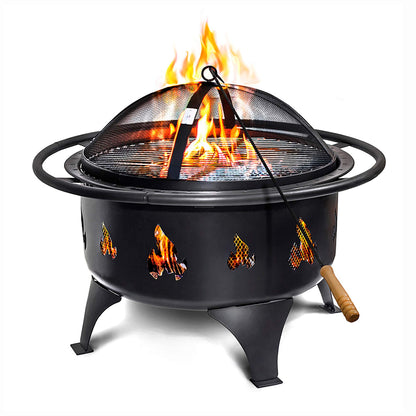 Fire Pits Outdoor Wood Burning - Portable 24" Quick Set Up Weather Resistant Easy to Clean Firepit w/ Grate, Heavy Duty Wood Poker, Fire Screen for Safety - Island Thyme Soap Company