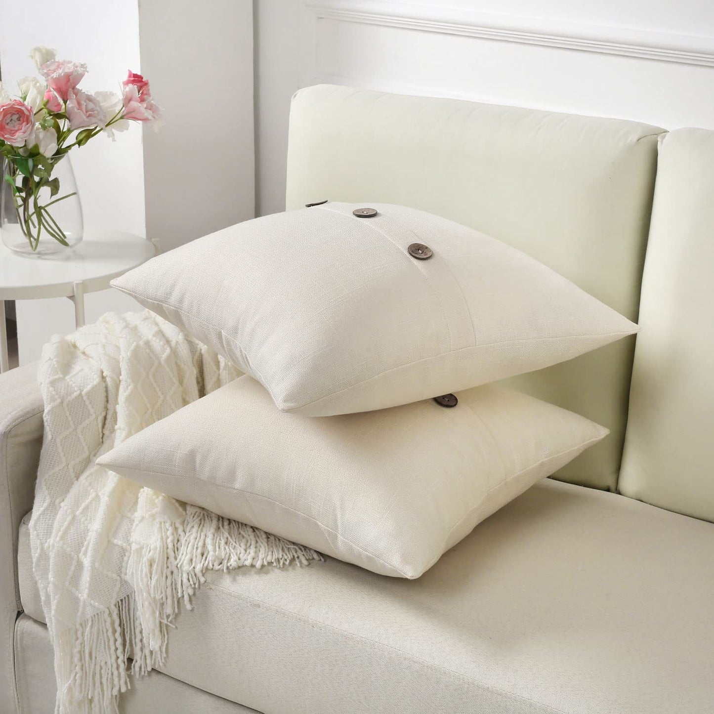 HAUSSY Cream White Linen Throw Pillow Covers - Set of 2 - Island Thyme Soap Company