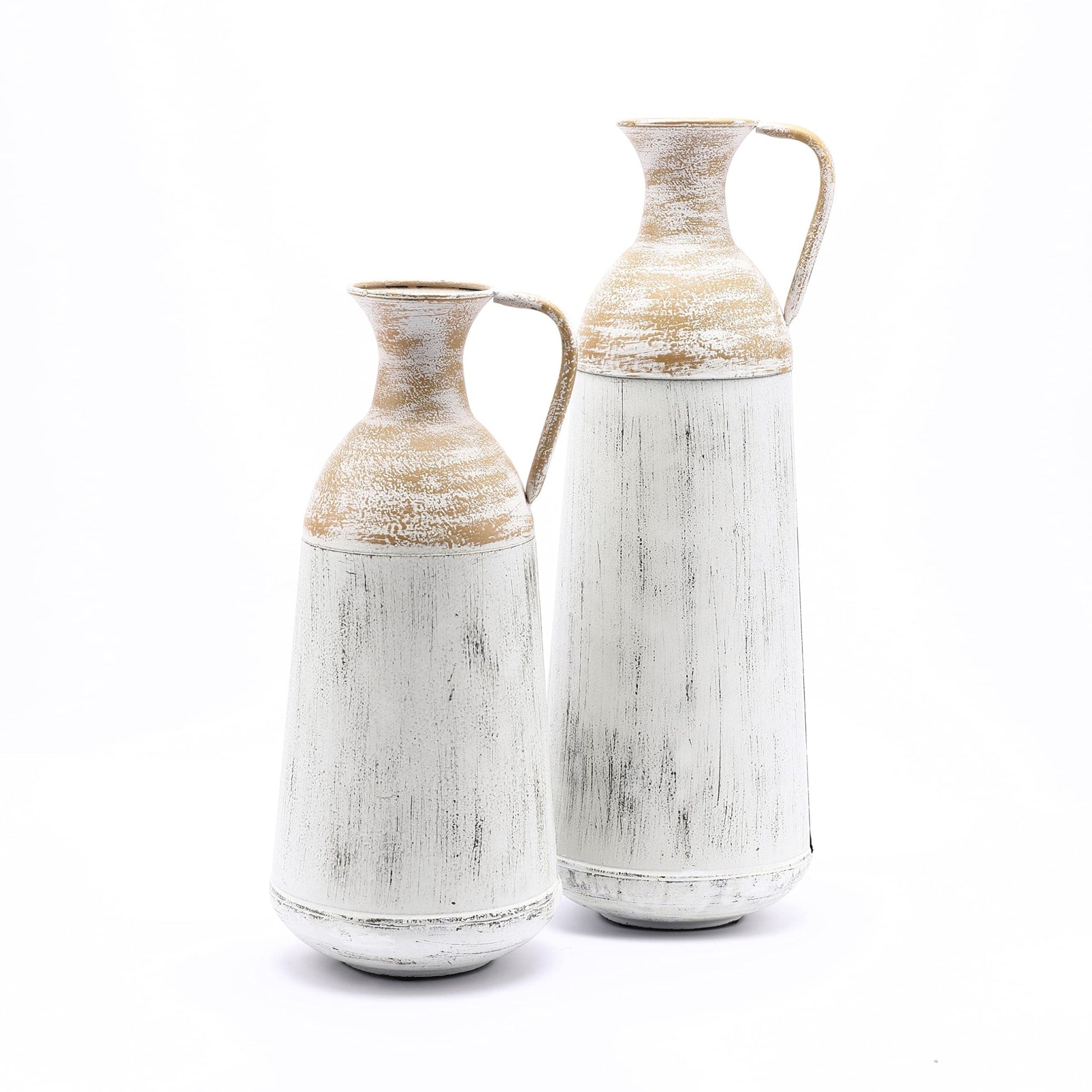 LuxenHome Distressed Off White and Brown Rustic Floor Vase - Set of 2 - Island Thyme Soap Company