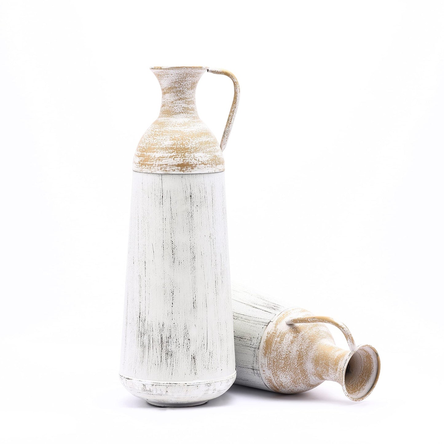 LuxenHome Distressed Off White and Brown Rustic Floor Vase - Set of 2 - Island Thyme Soap Company