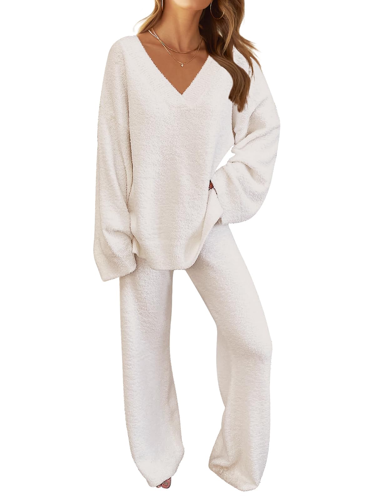 MEROKEETY Women's 2 Piece Outfits Fuzzy Fleece Pajama Set - Island Thyme Soap Company