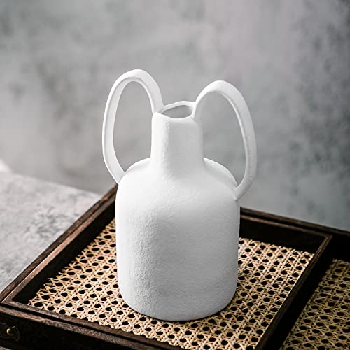 Mowtanco White Clay Matte Vase with a Double Ears Handle - Island Thyme Soap Company