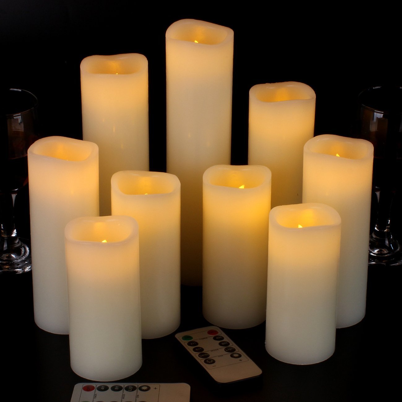 Set of 9 Ivory Real Wax Pillar LED Candles - Island Thyme Soap Company