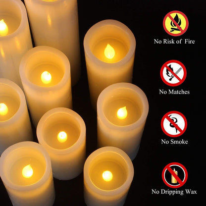 Set of 9 Ivory Real Wax Pillar LED Candles - Island Thyme Soap Company