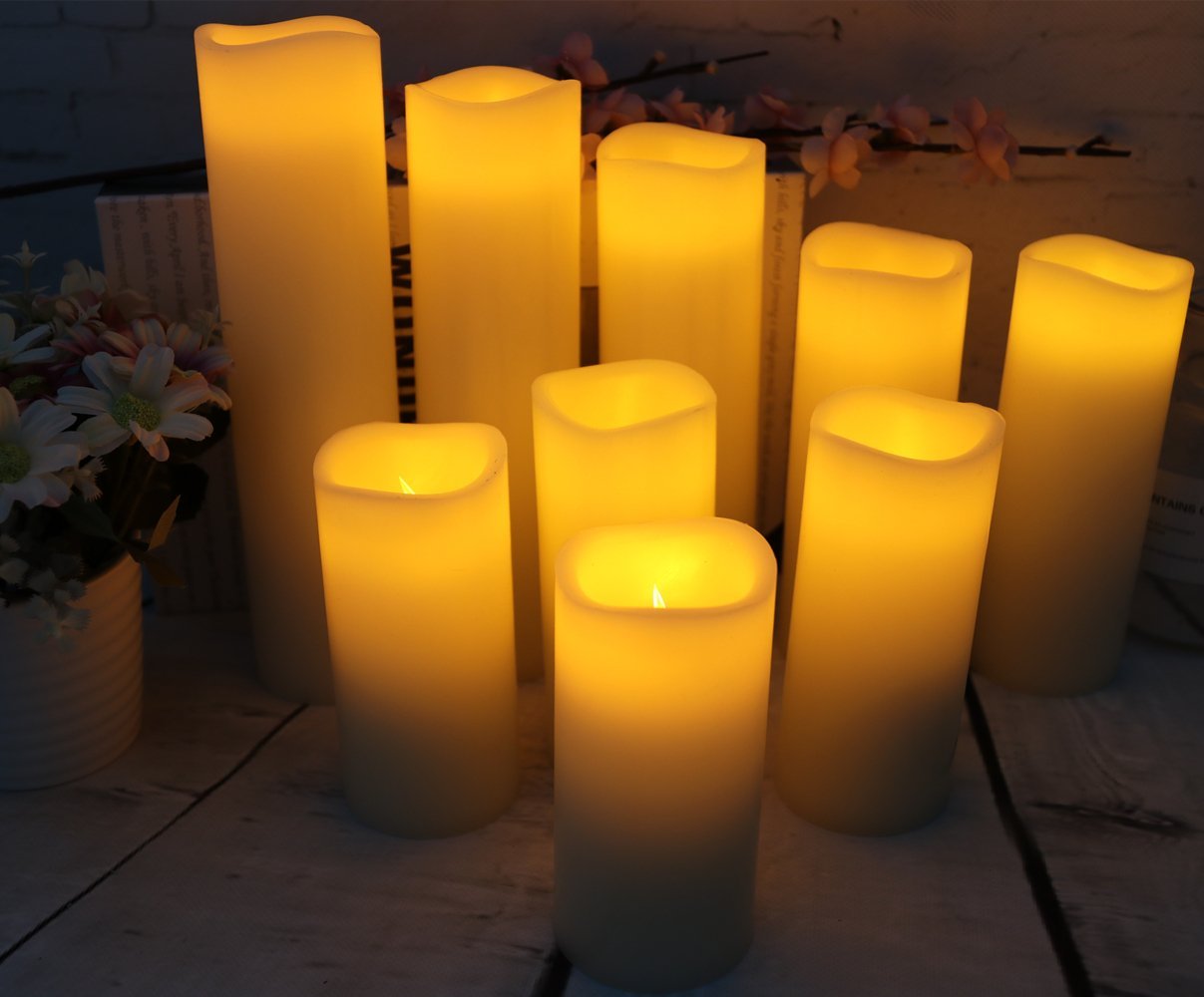 Set of 9 Ivory Real Wax Pillar LED Candles - Island Thyme Soap Company