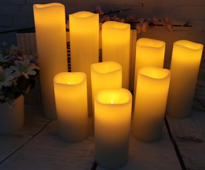 Set of 9 Ivory Real Wax Pillar LED Candles - Island Thyme Soap Company