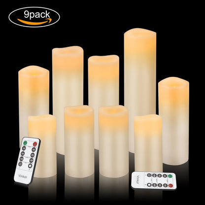 Set of 9 Ivory Real Wax Pillar LED Candles - Island Thyme Soap Company