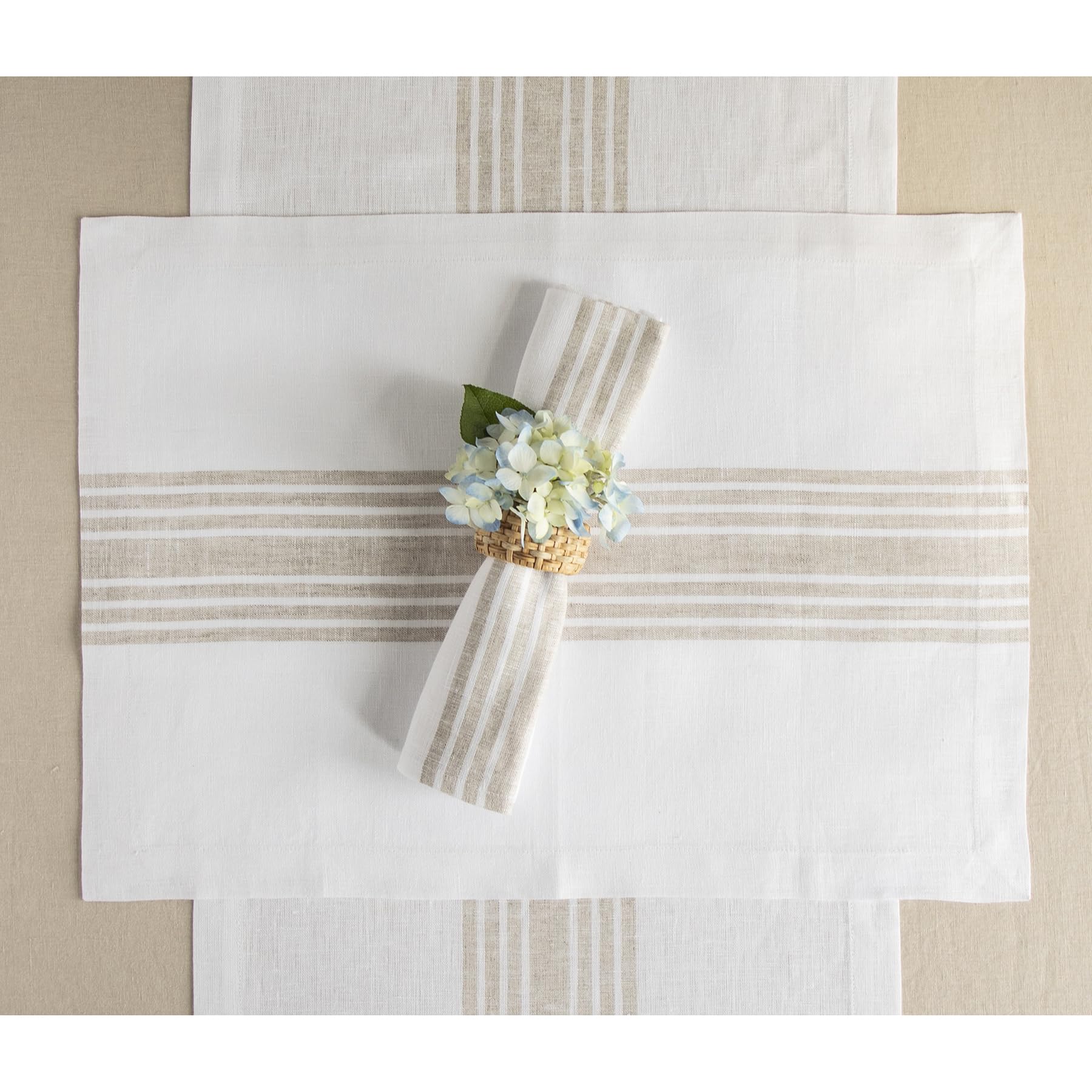 Solino Home 100% Pure Linen Stripe Table Runner - 14 x 90 Inch - Island Thyme Soap Company