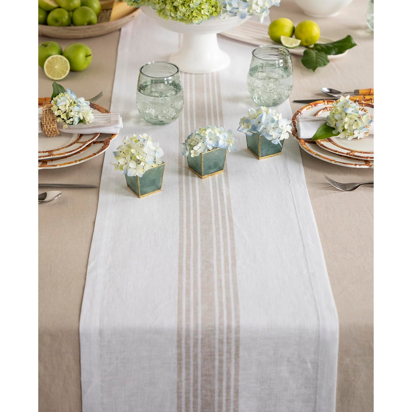 Solino Home 100% Pure Linen Stripe Table Runner - 14 x 90 Inch - Island Thyme Soap Company