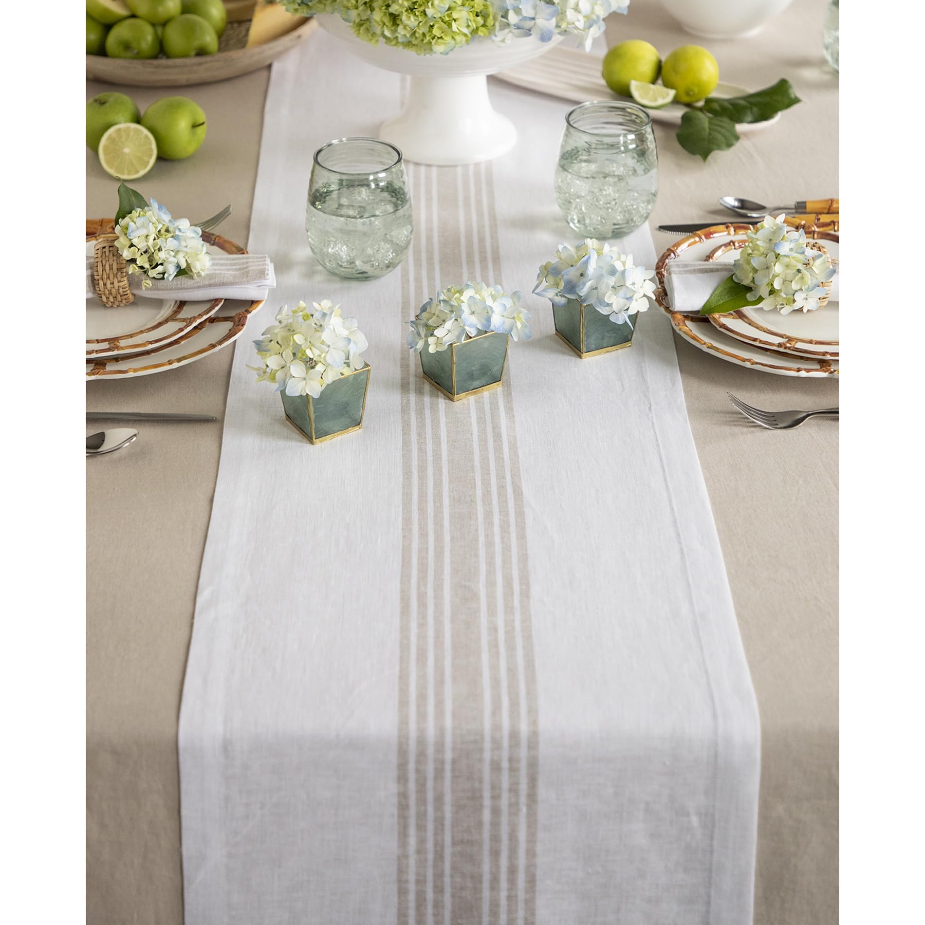 Solino Home 100% Pure Linen Stripe Table Runner - 14 x 90 Inch - Island Thyme Soap Company