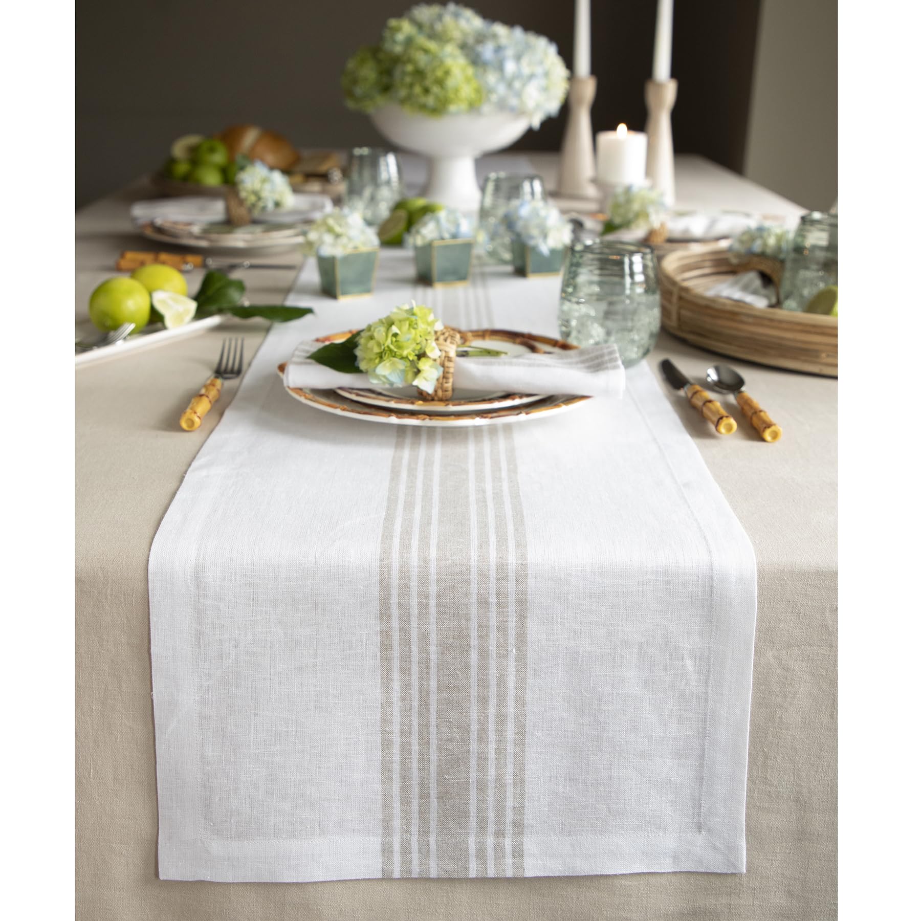 Solino Home 100% Pure Linen Stripe Table Runner - 14 x 90 Inch - Island Thyme Soap Company