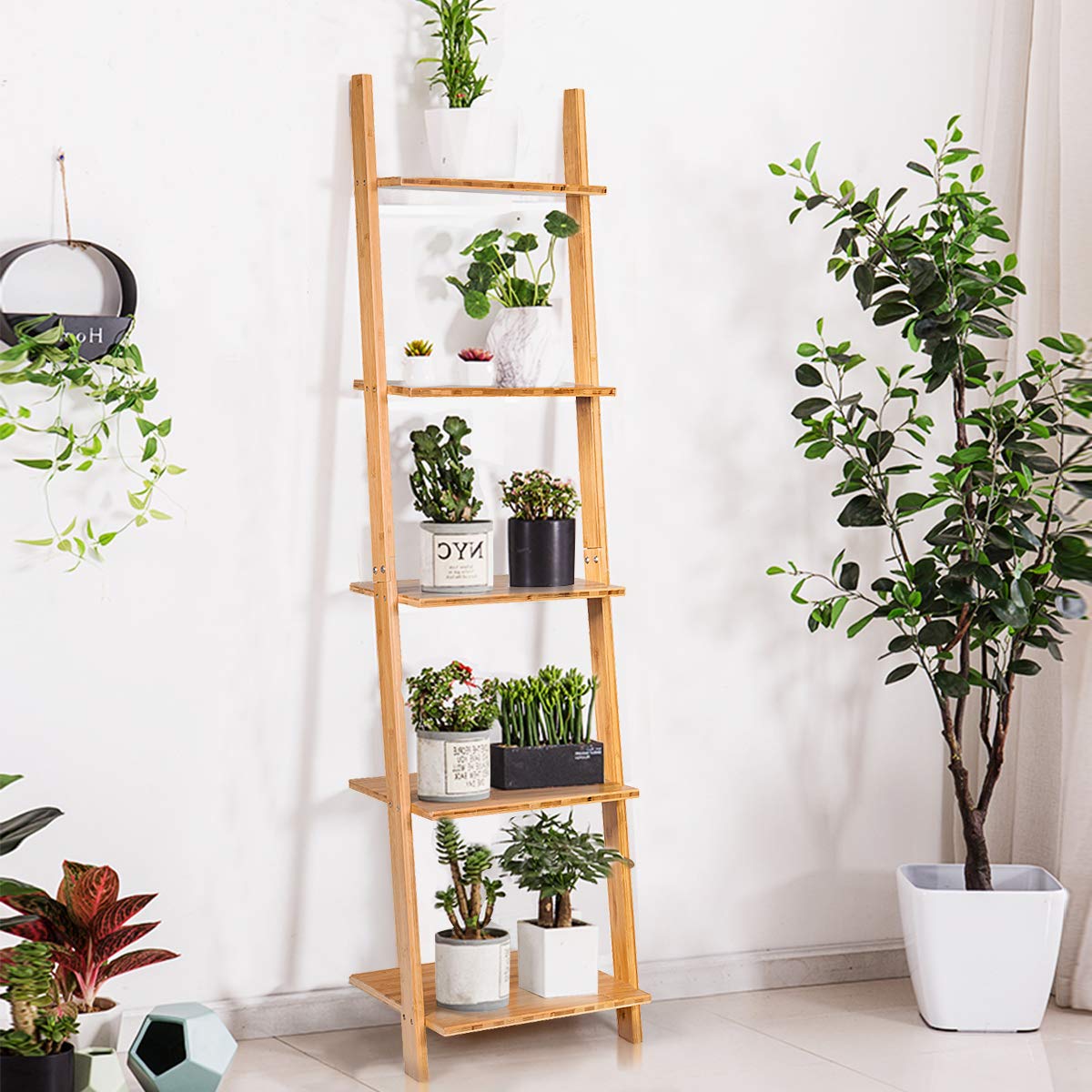 Tangkula Bamboo 5 - Tier Ladder Shelf - Island Thyme Soap Company