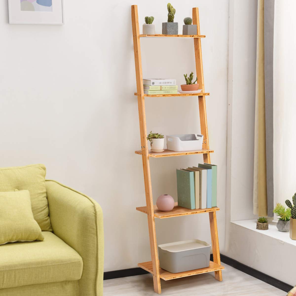 Tangkula Bamboo 5 - Tier Ladder Shelf - Island Thyme Soap Company