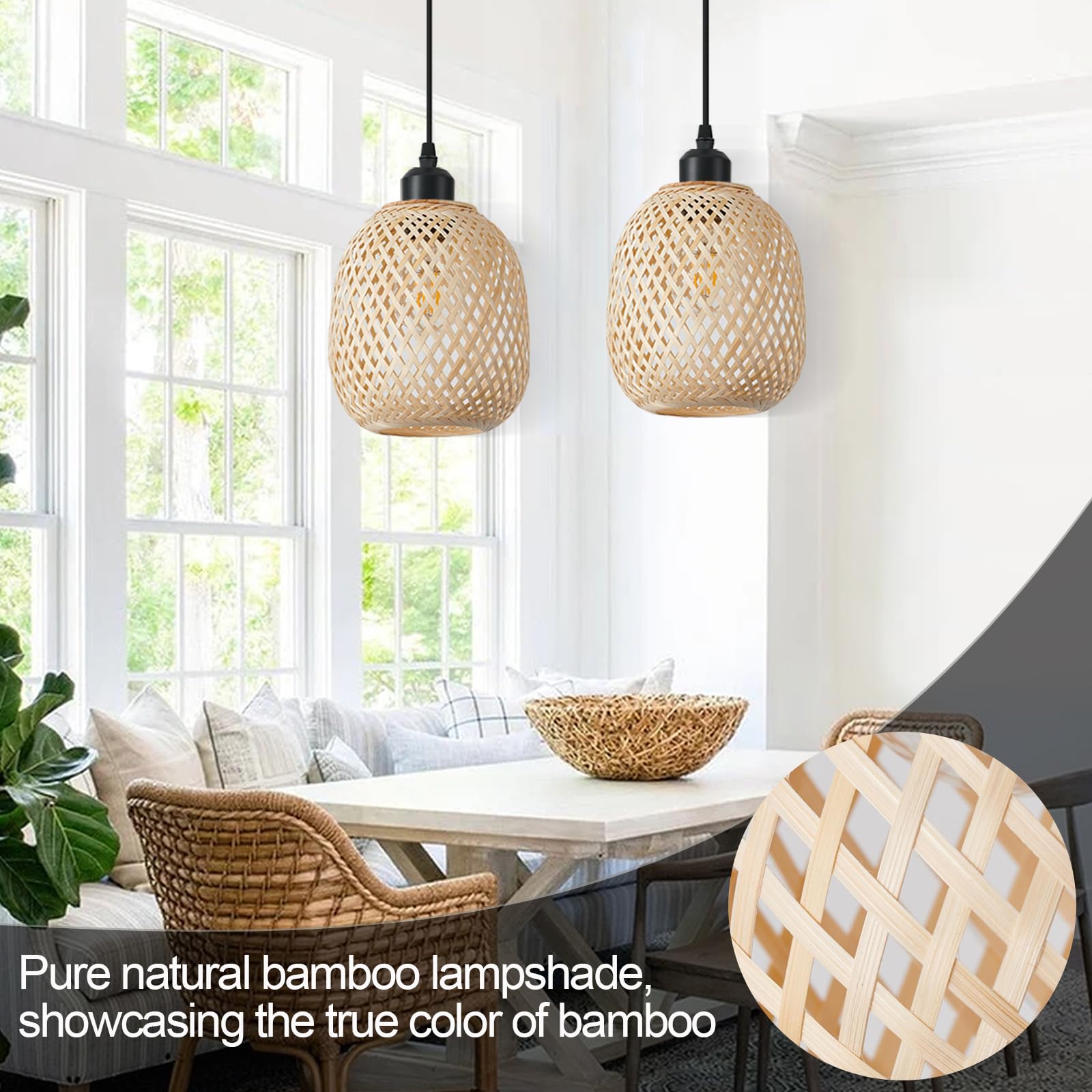 TERLEENART Set of 2 Mid Century Bohemian Rattan Bamboo Pendant Lighting - Island Thyme Soap Company