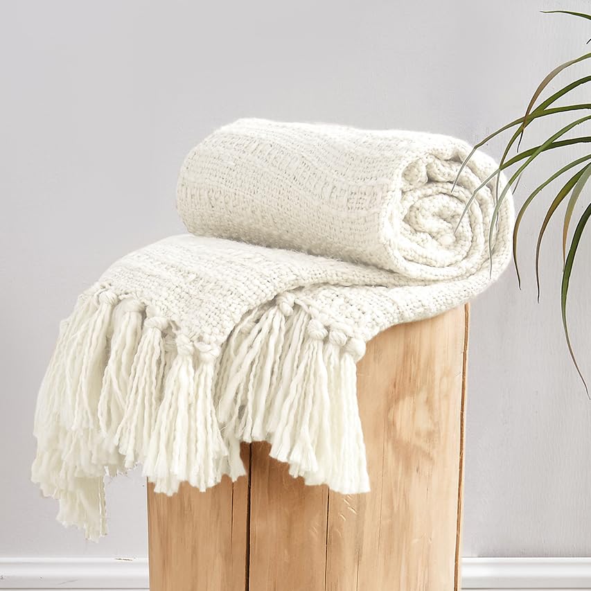 Textured Basket Weave Knit Throw Blanket with Fringe - Island Thyme Soap Company