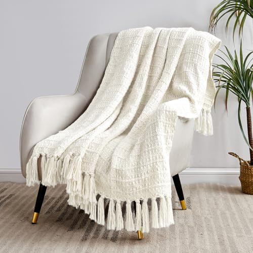 Textured Basket Weave Knit Throw Blanket with Fringe - Island Thyme Soap Company