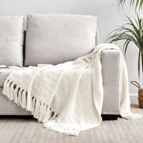 Textured Basket Weave Knit Throw Blanket with Fringe - Island Thyme Soap Company