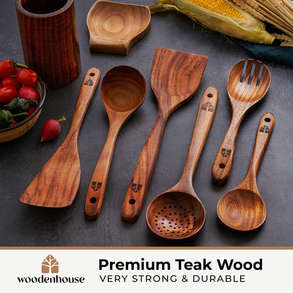 Wooden Utensils Cooking Set by Woodenhouse - 8 Pieces with Holder - Island Thyme Soap Company