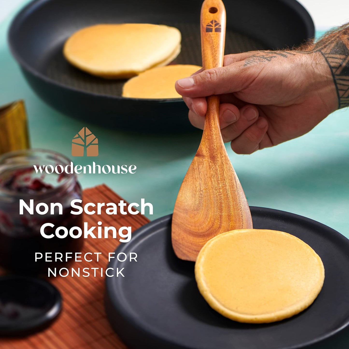 Wooden Utensils Cooking Set by Woodenhouse - 8 Pieces with Holder - Island Thyme Soap Company